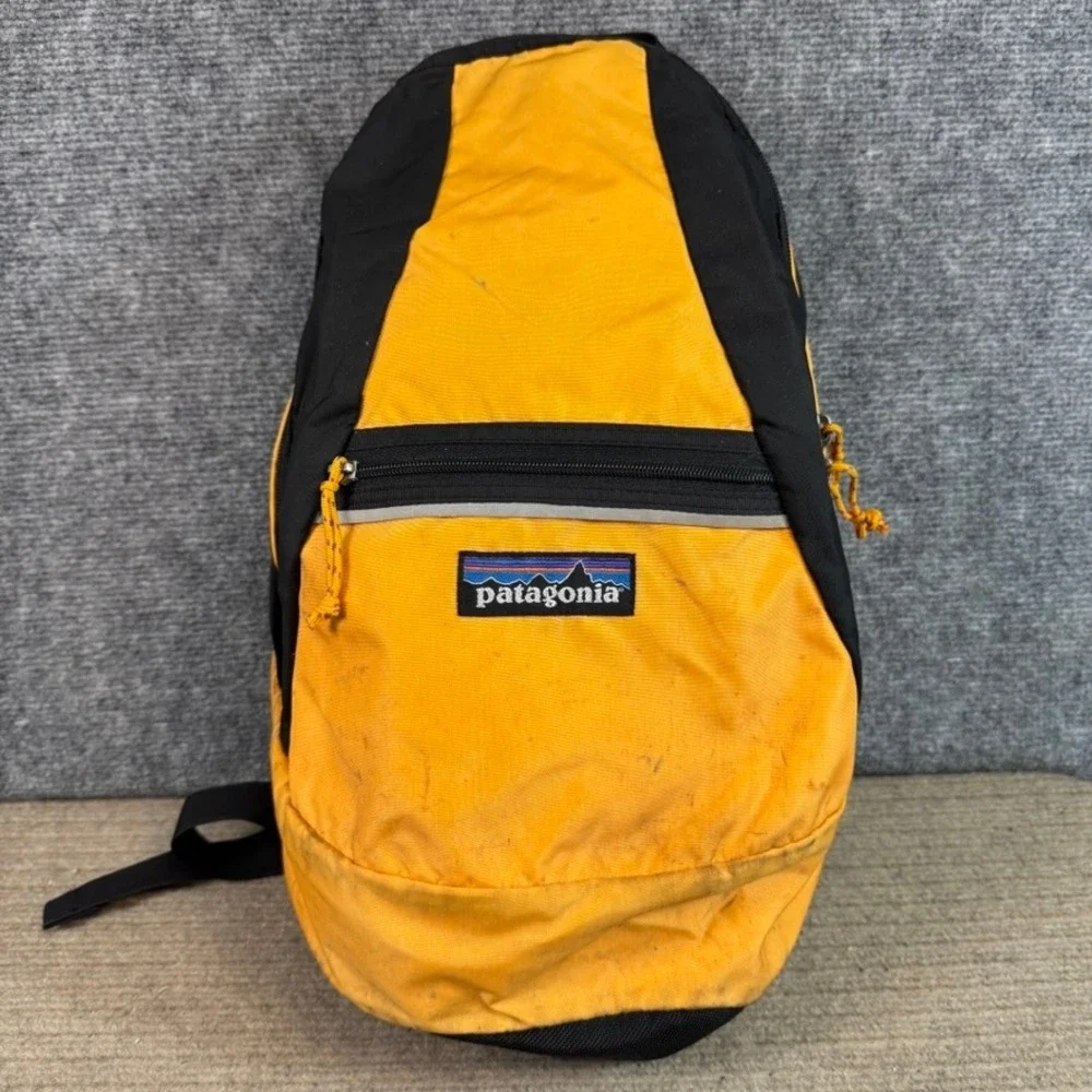 Patagonia Atom Sling Backpack Yellow Black Vintage Made in USA Hiking Bag